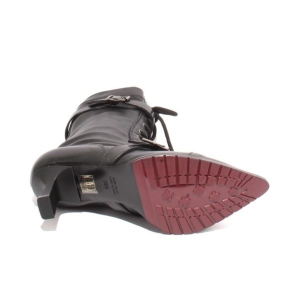 Isabelle 419s Black Leather Stretch Pointy Mid-Calf Heel Boots - Picture 8 of 8